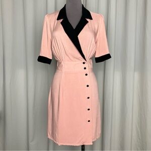 ASOS Retro Pink & Black Contrast Collar Button Half Sleeve Wrap Mini Dress UK 6